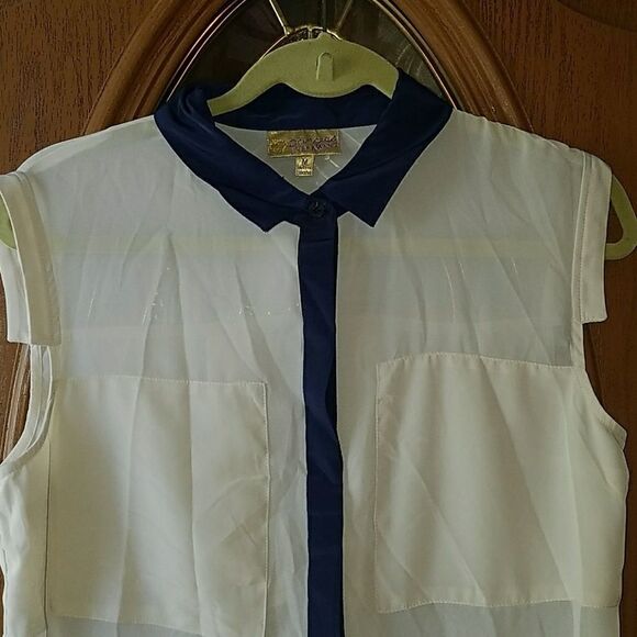 Princess Vera Wang sheet navy cream blouse Sz M - Picture 2 of 5